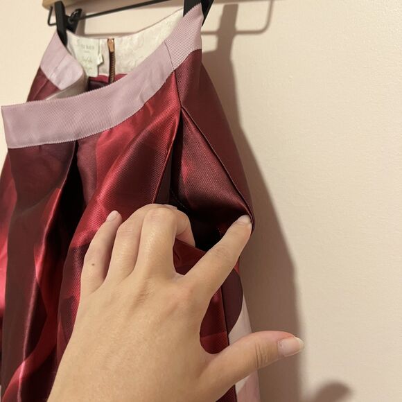 Ted Baker Nell Porcelain Rose Full A-Line Skirt Maroon Pink Women's Size Small - Picture 11 of 11